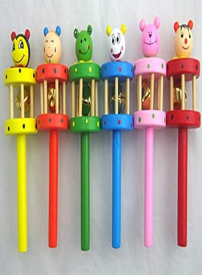 CrazyCrafts Colorful Wooden Rainbow Baby Handle Jingle Bell Rattle Toys Pack of 2 (2 Cage Rattle) - Image 4